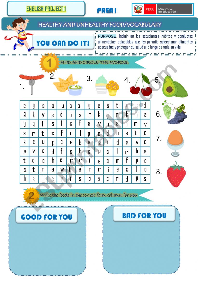 HEALTHY AND UNHEALTHY FOOD worksheet
