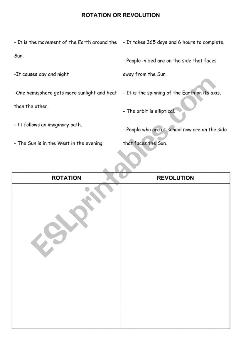 Rotation or revolution worksheet