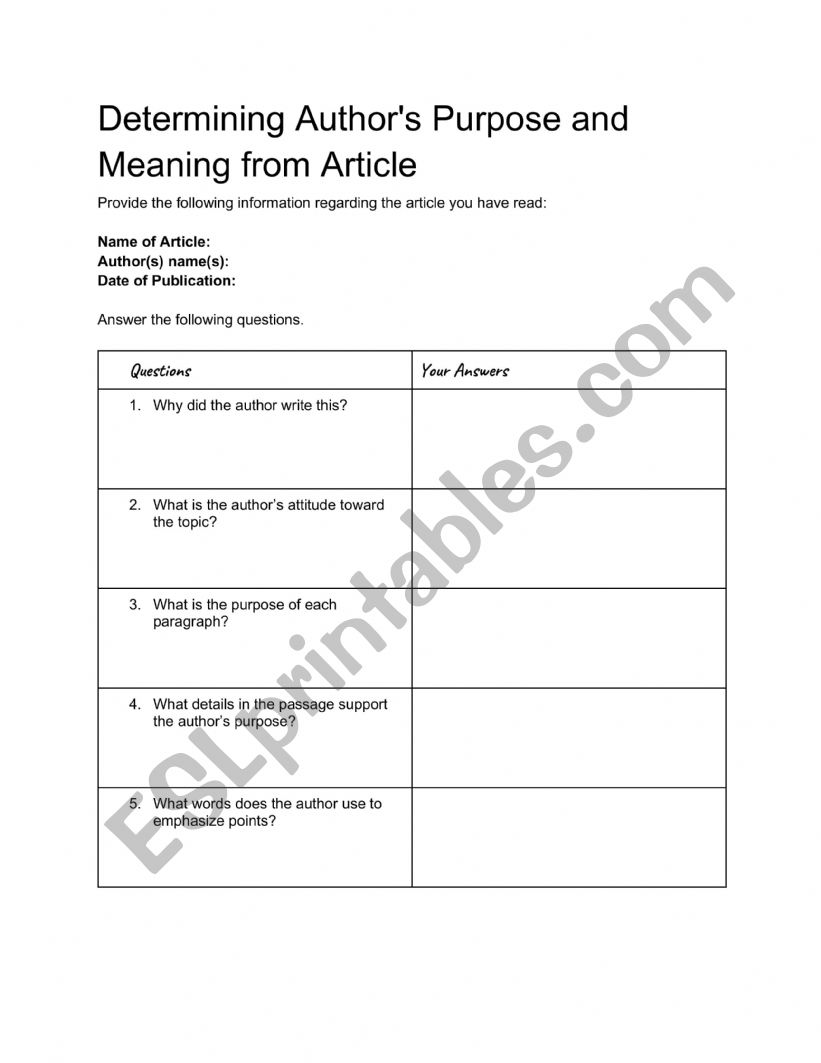 Determining Purpose and Meaning Using Article