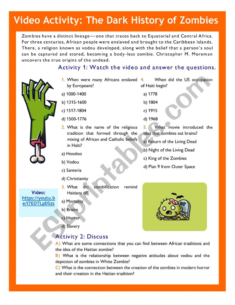 The History of Zombies worksheet