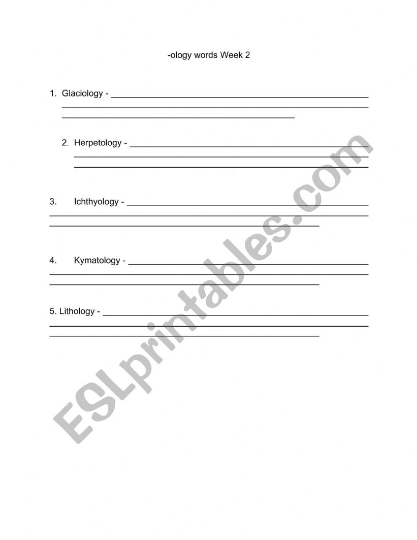 -ology words Week 2 worksheet