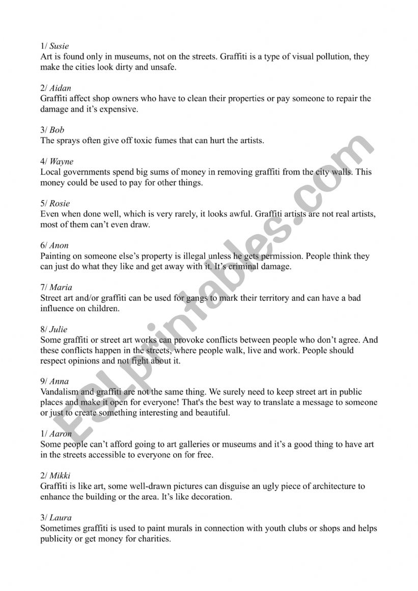 debate arguments worksheet 1 worksheet