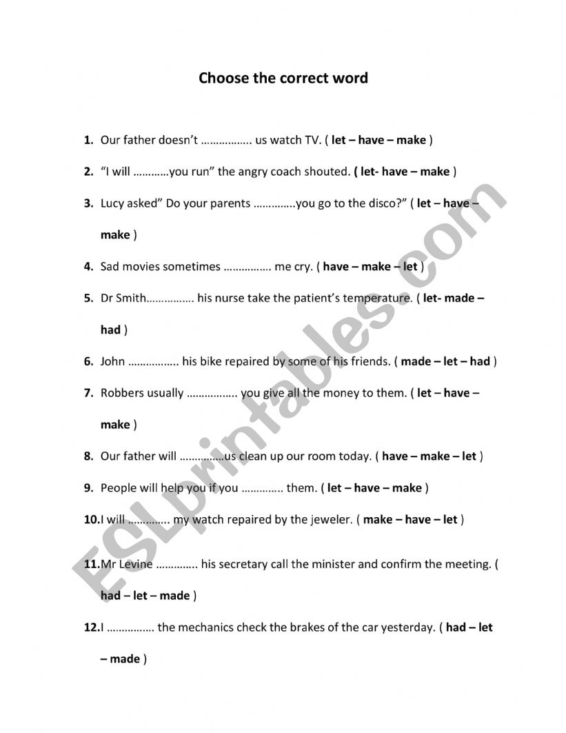 Causatives  worksheet