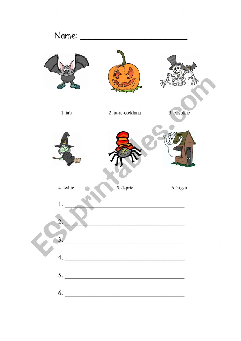 Unscrabble Halloween words worksheet