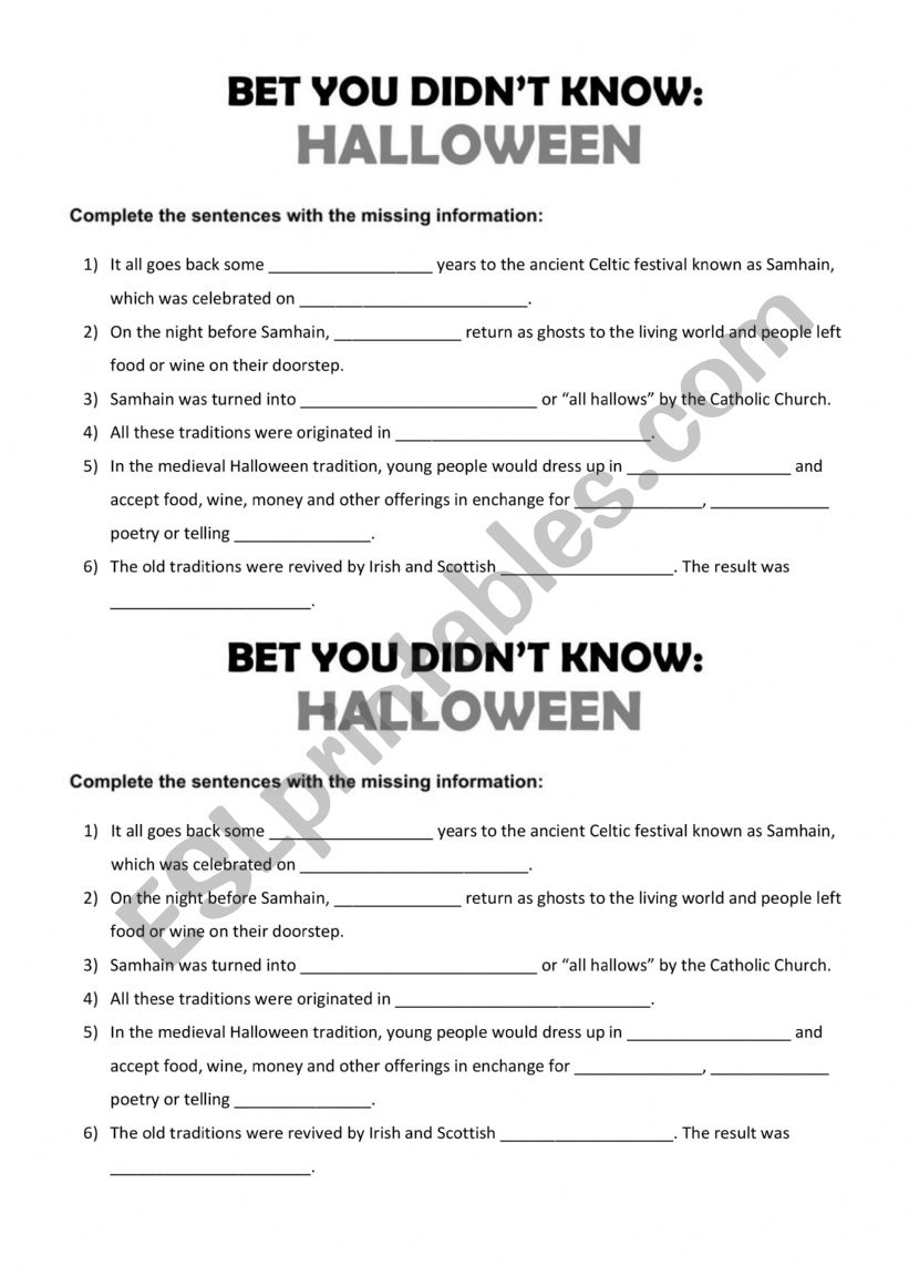 Halloween worksheet