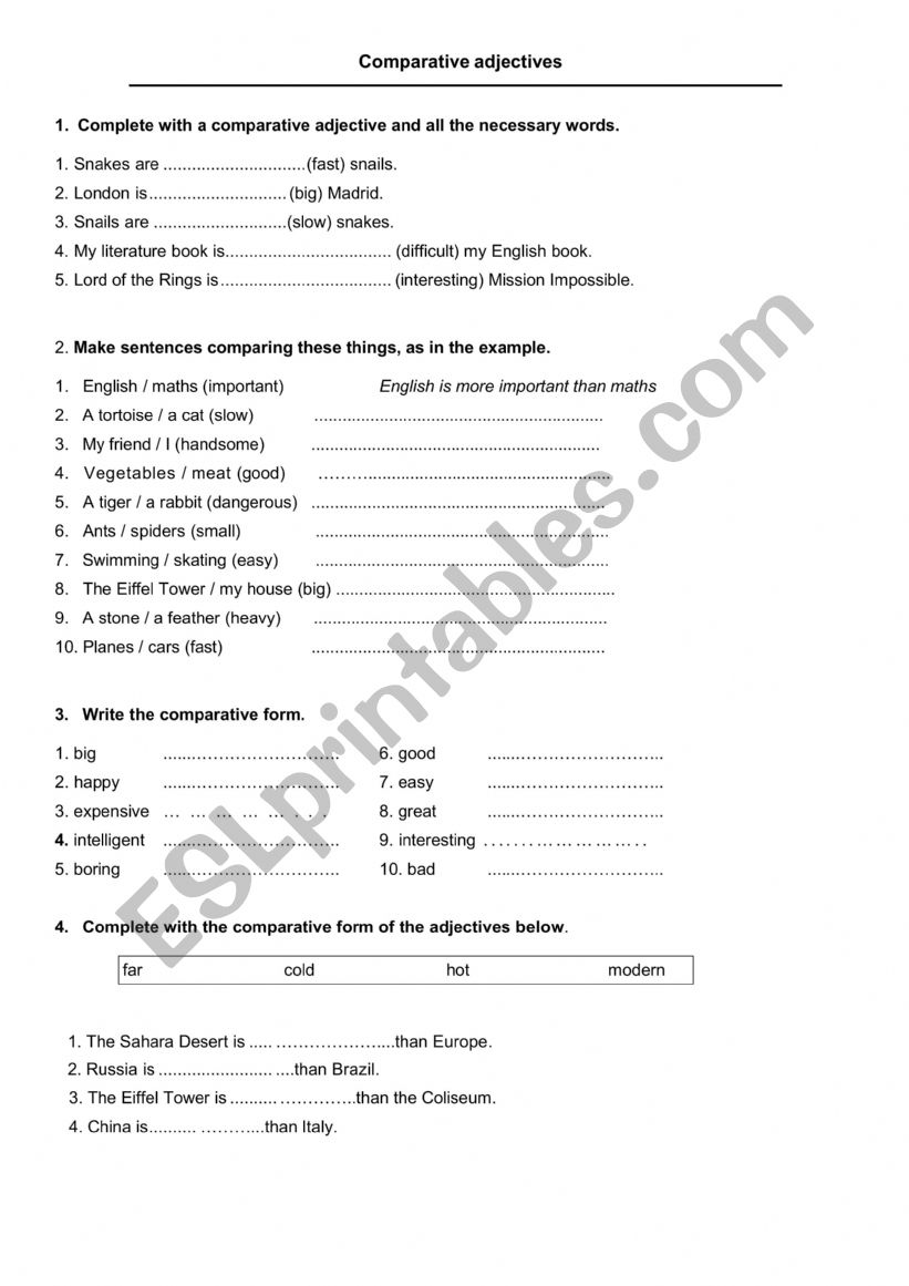 Comparative adjectives worksheet