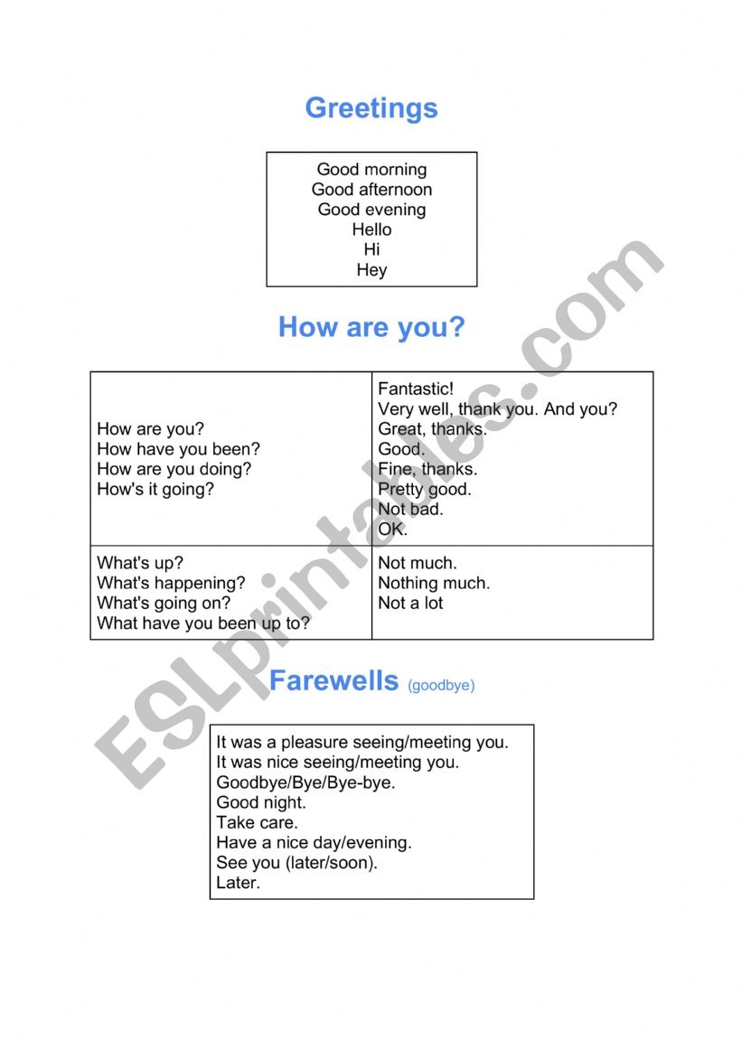 Greetings and Farewells worksheet