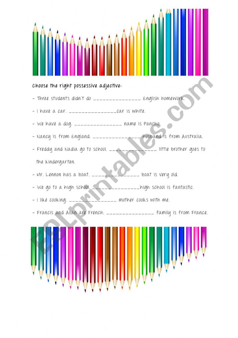 Possessive adjectives worksheet