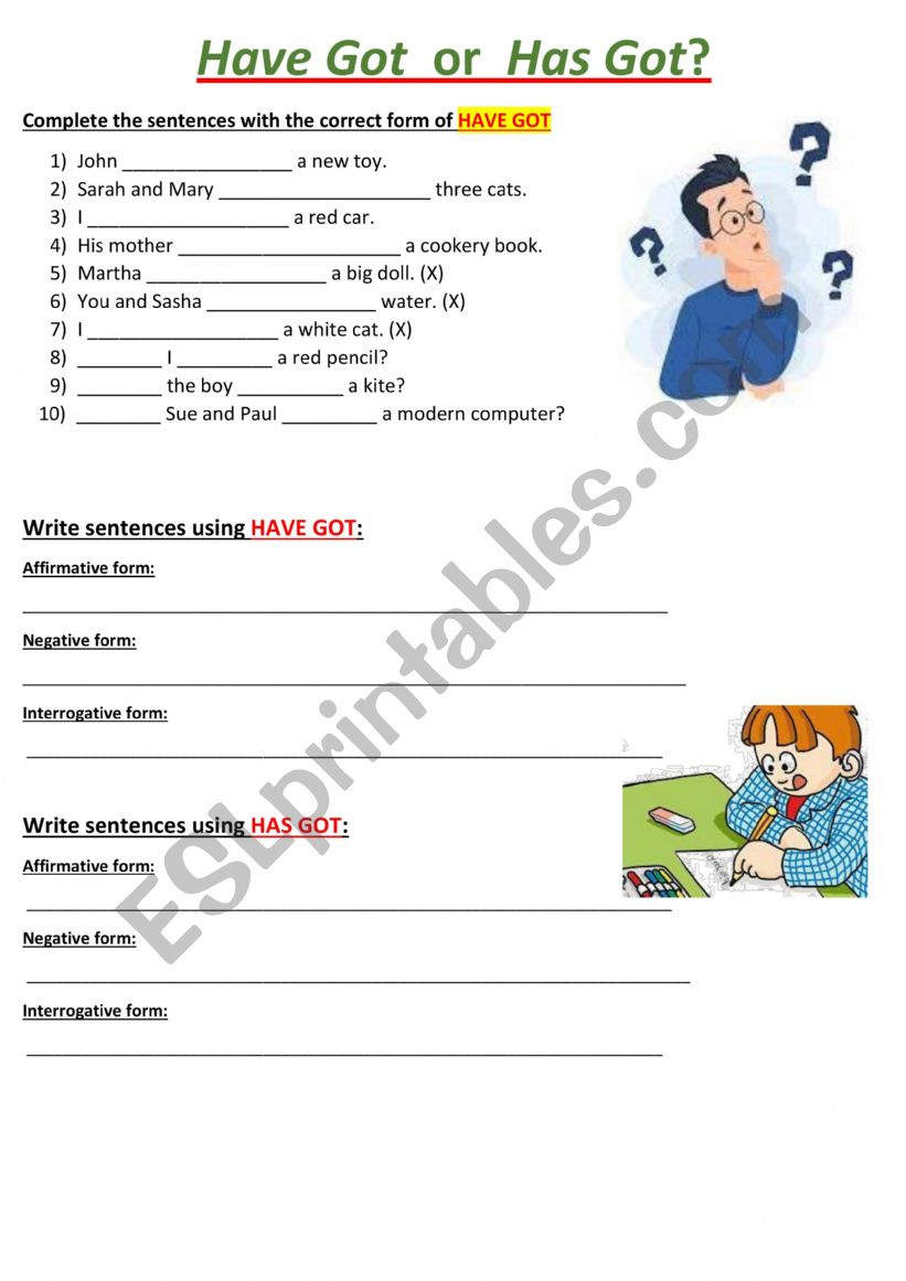 Have Got or Has Got worksheet