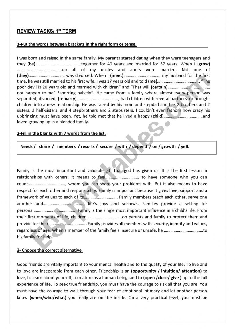 2ed Form review tasks worksheet