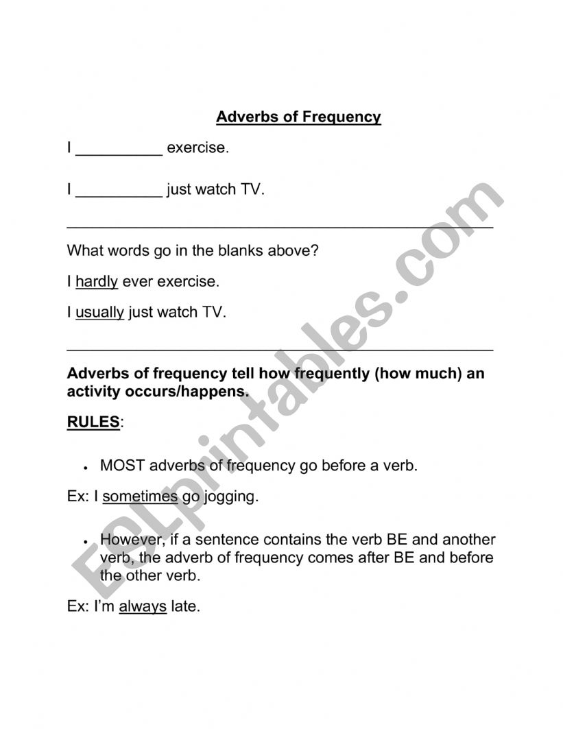 Adverbs of frequency worksheet