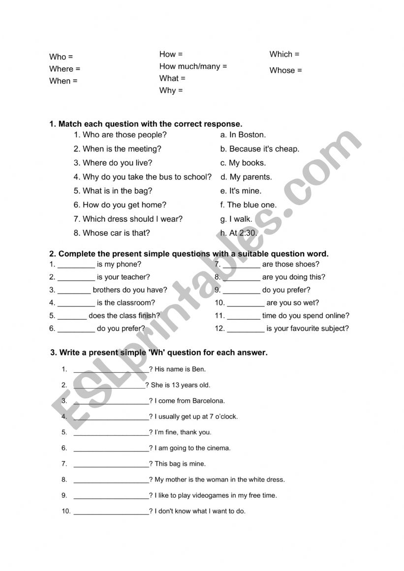 Wh-words worksheet