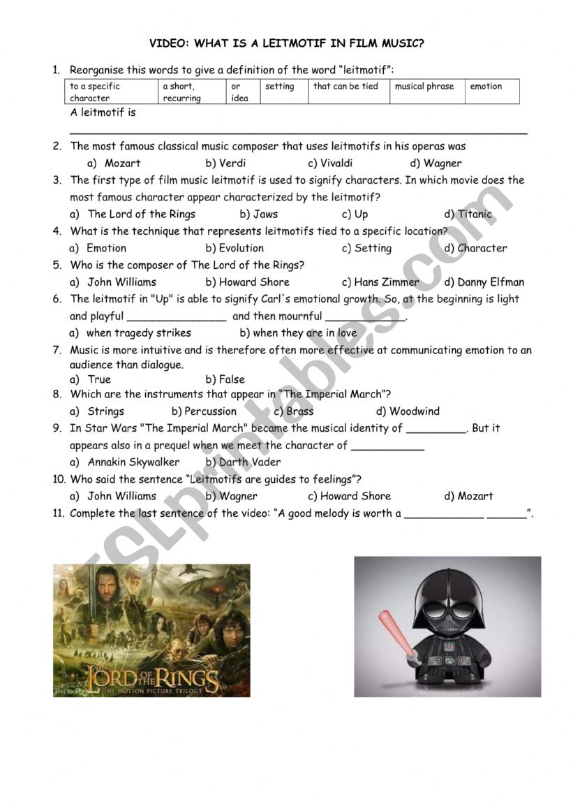 FILM MUSIC LEITMOTIS worksheet