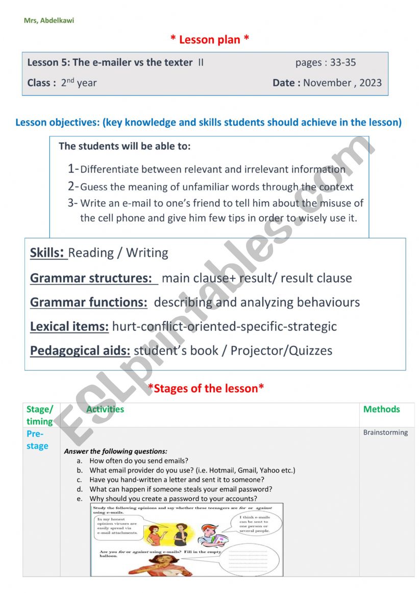 Texter vs e-mailer part 2 worksheet