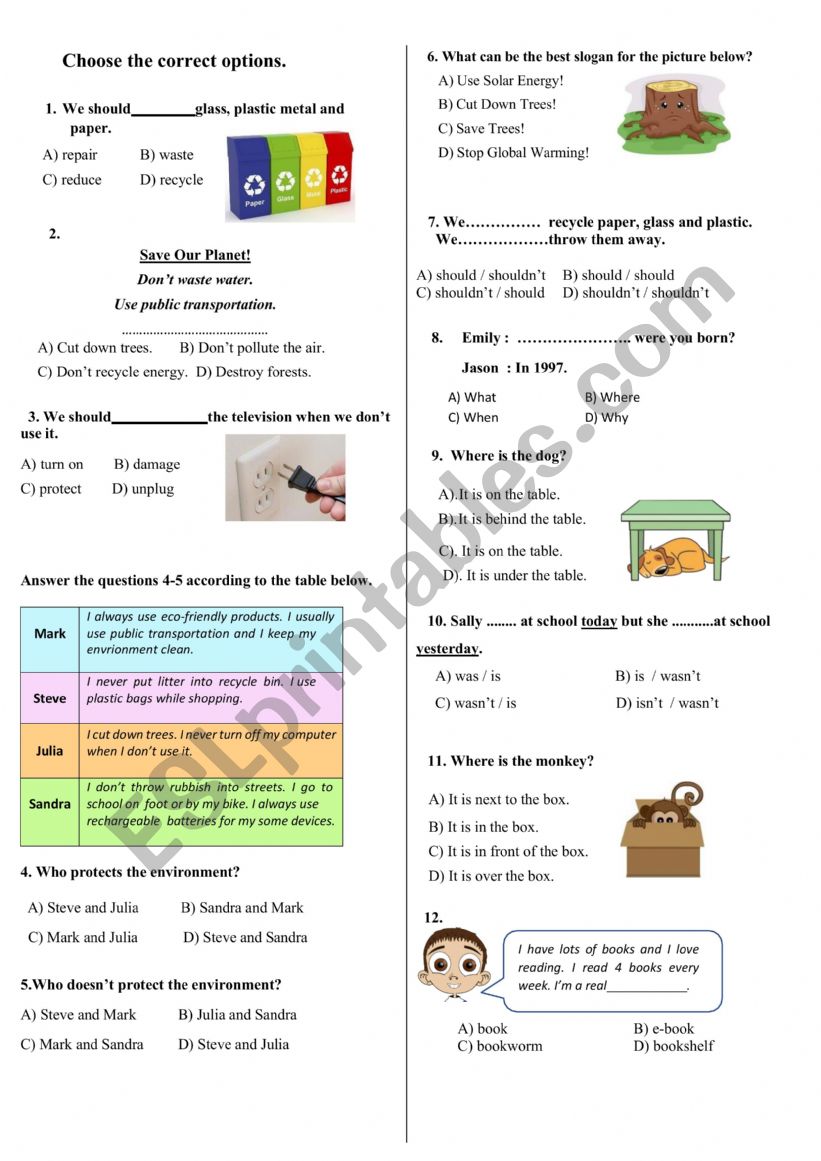 saving the environment worksheet