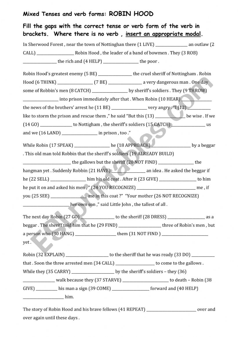 Robin Hood worksheet