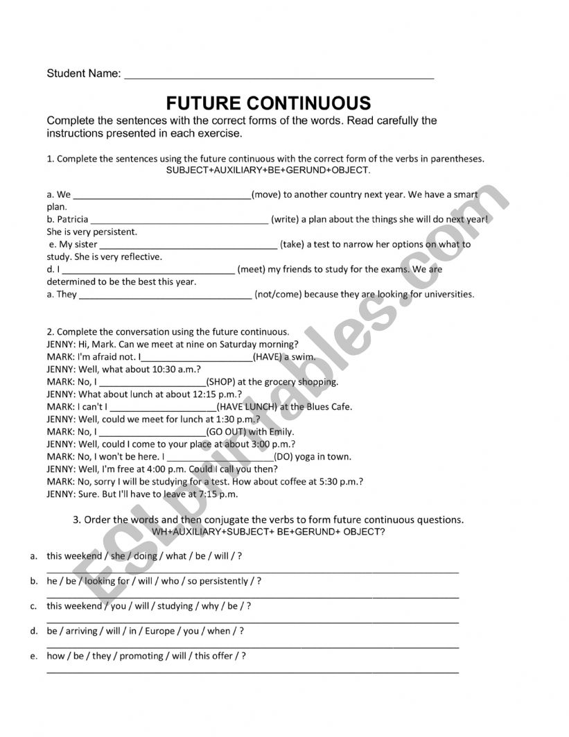 Future Continuous worksheet