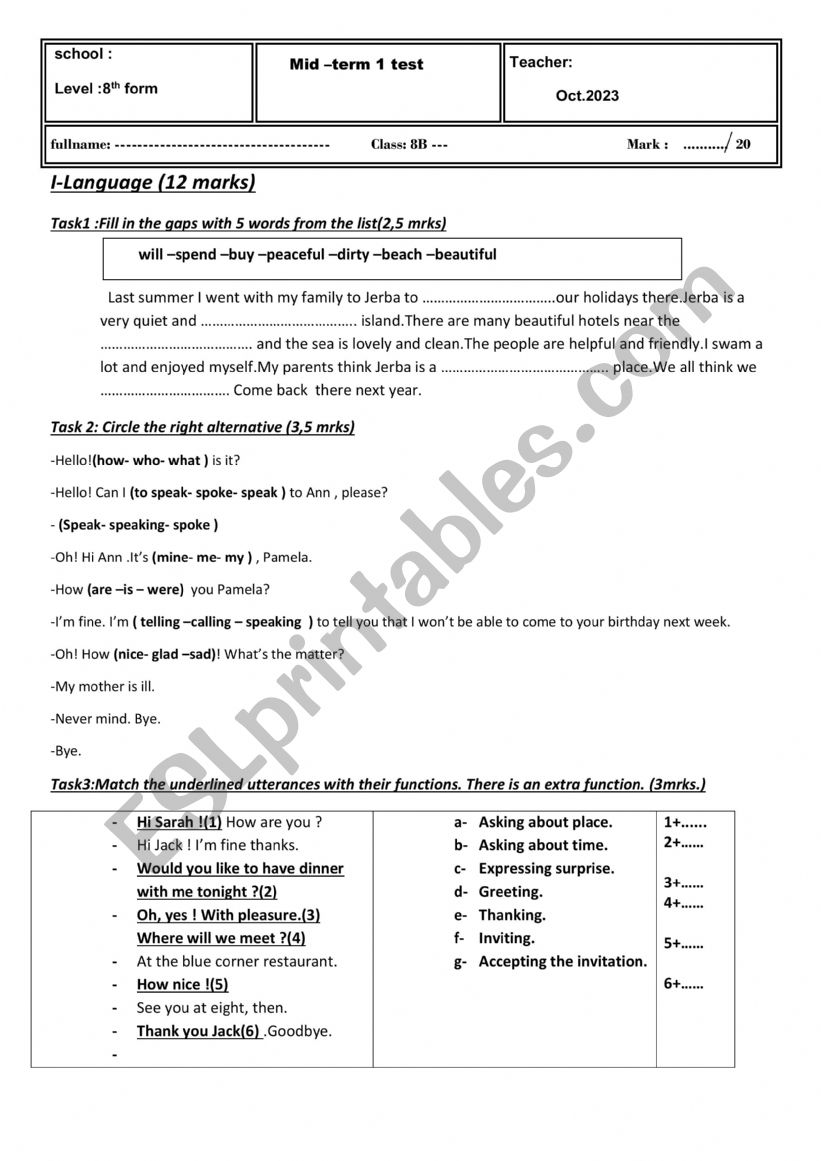 mid term 1 test worksheet