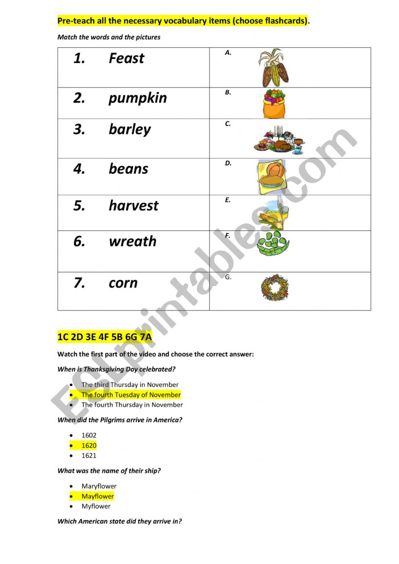 thanksgiving worksheet