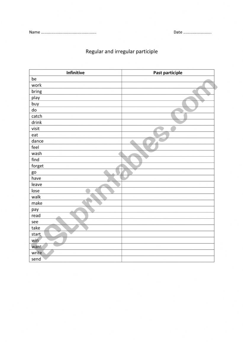  past participle test worksheet