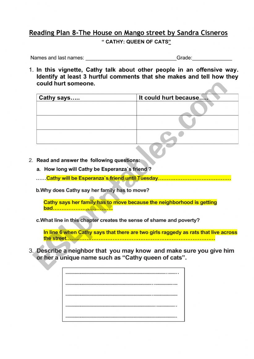 CATHY QUEEN OF CATS  worksheet