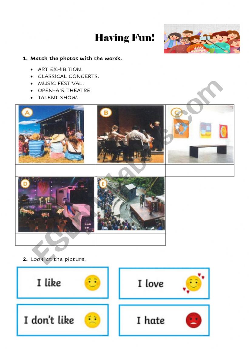 Unit on Entertainment Adapted worksheet