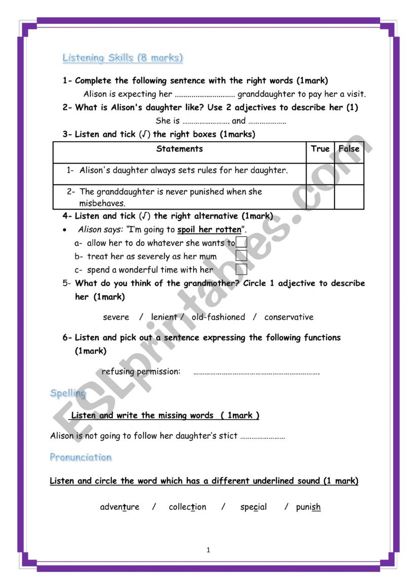 Listening Skills worksheet