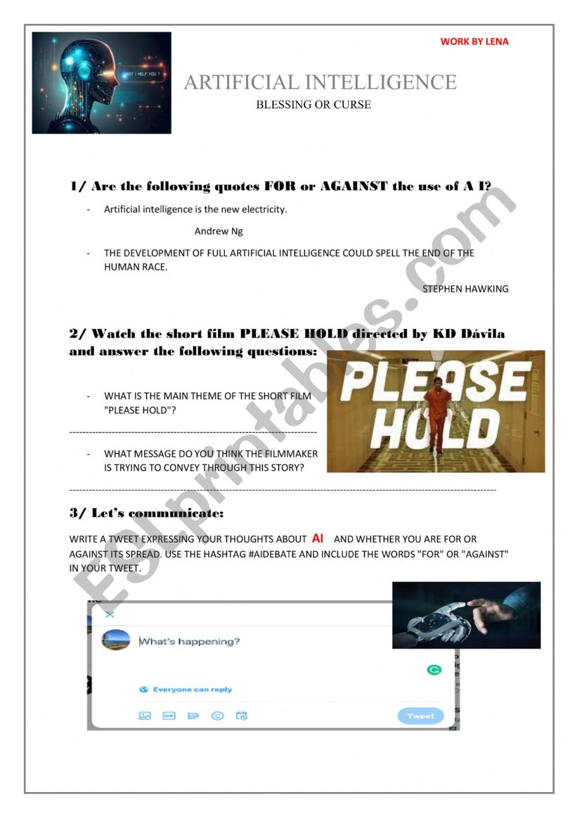 Let�s watch a film about AI worksheet