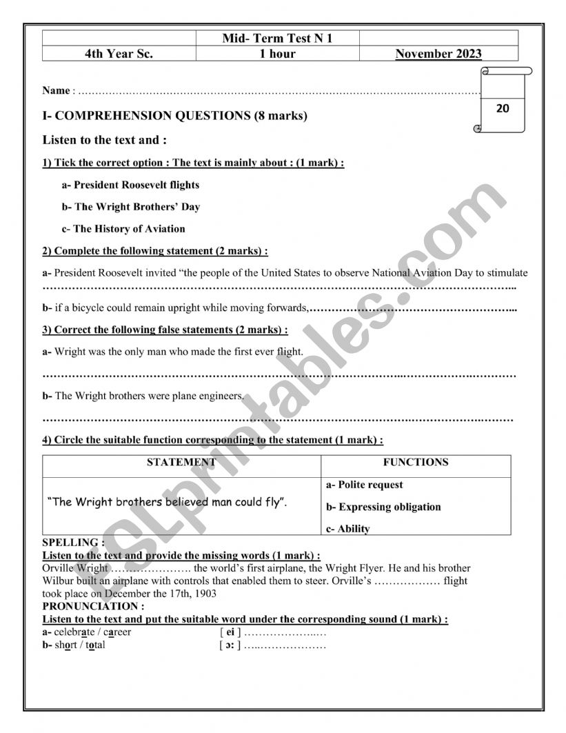 4th Year Sc Mid-term 1 worksheet