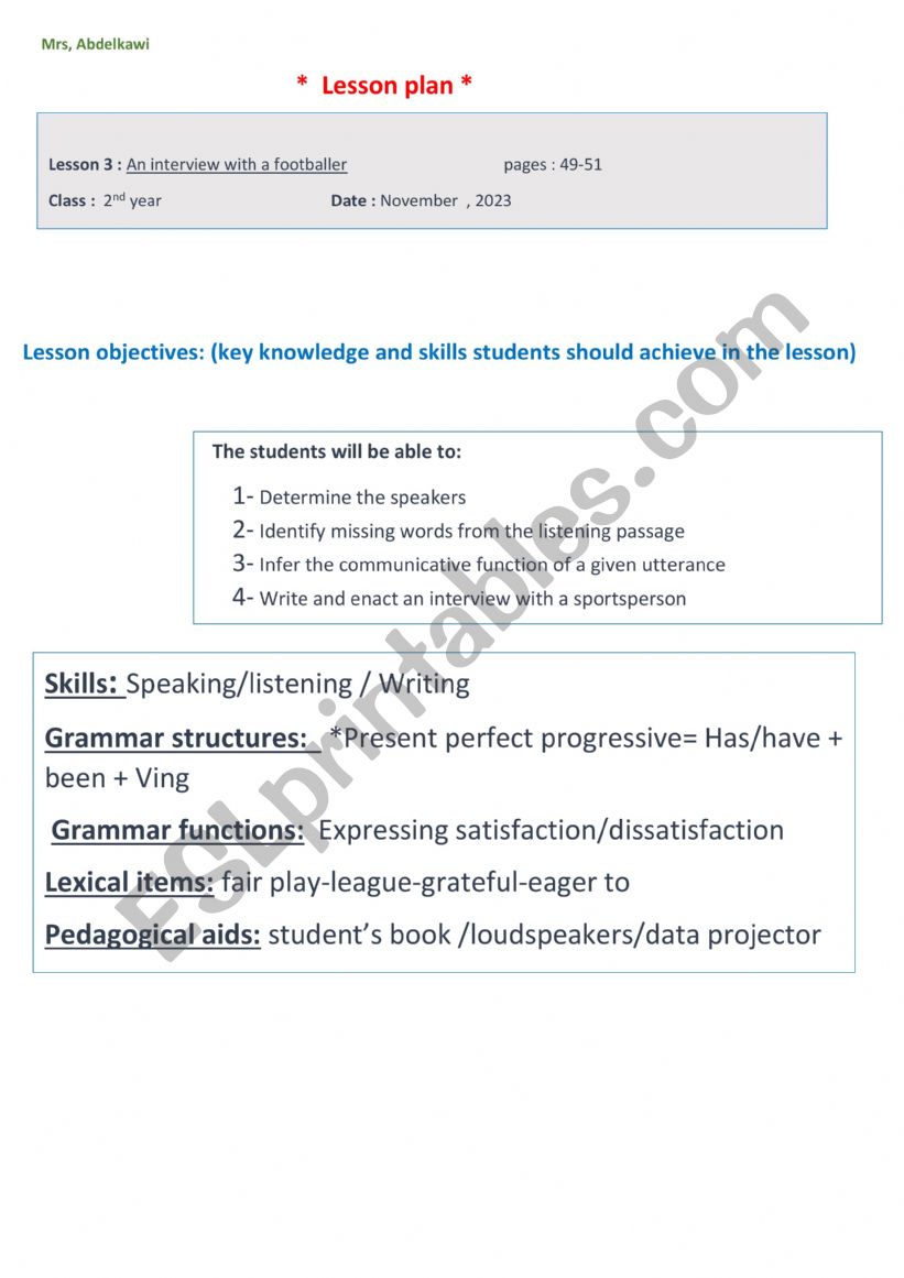 Lesson 7: An interview with a footballer