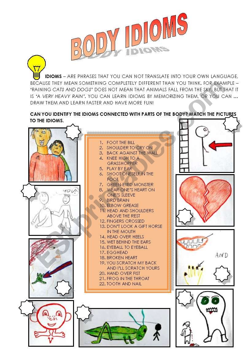 IDIOMS WITH BODY PARTS ESL Worksheet By Seanka