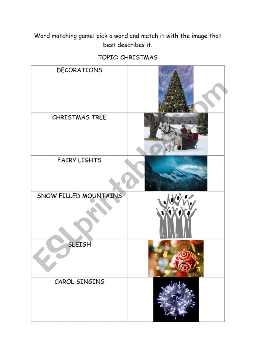 Christmas matching activity worksheet