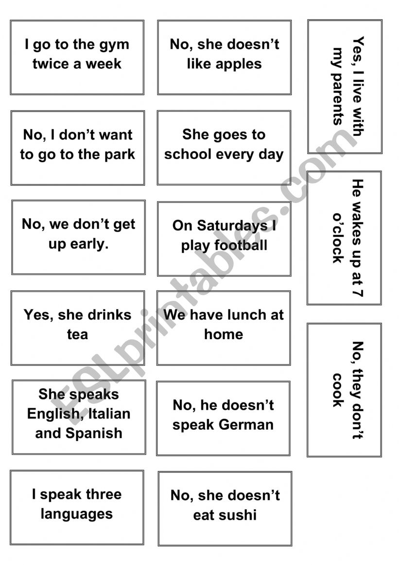 Present simple speaking cards worksheet