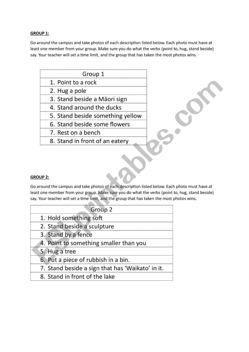 Photo Scavenger Hunt worksheet