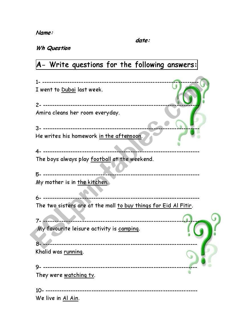how to write a question. worksheet