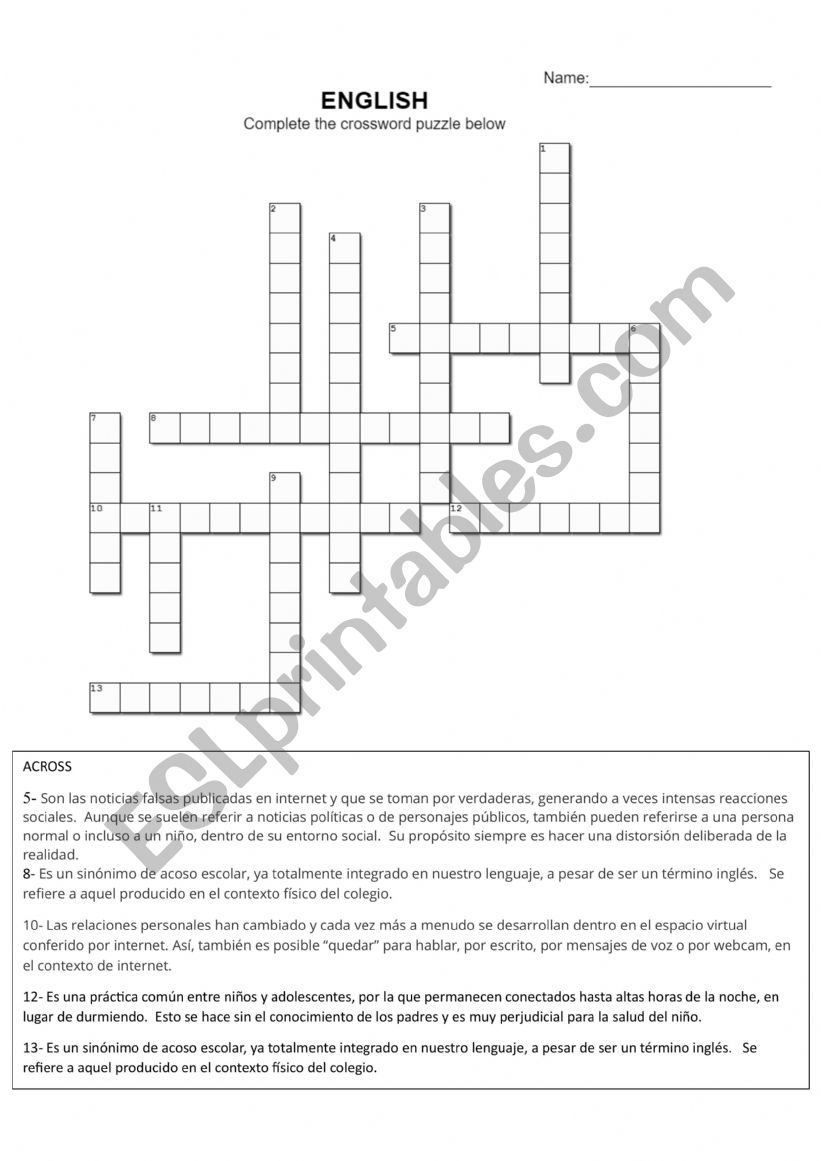 Groomin crossword worksheet