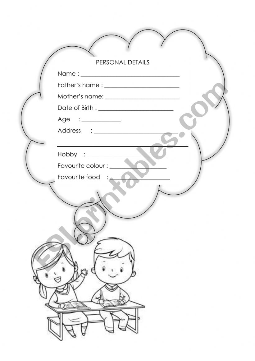 Personal Details worksheet