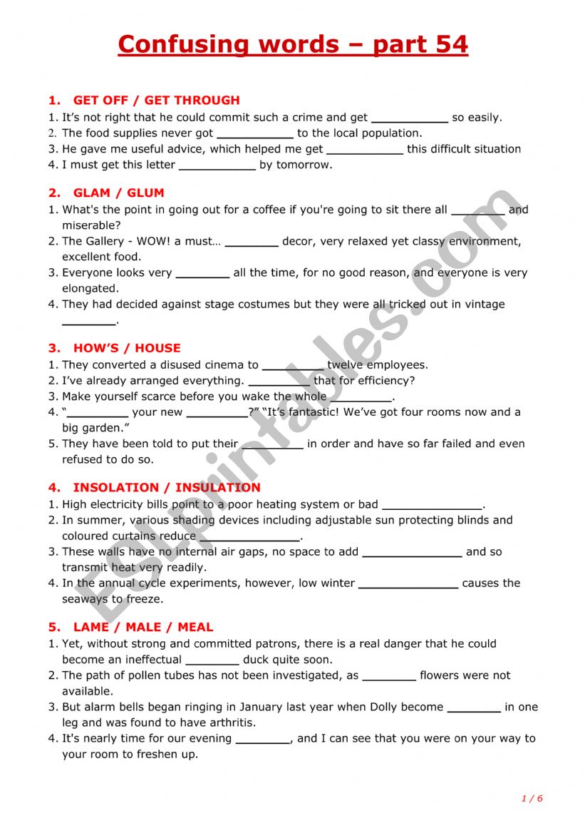 Confusing words - part 54 worksheet