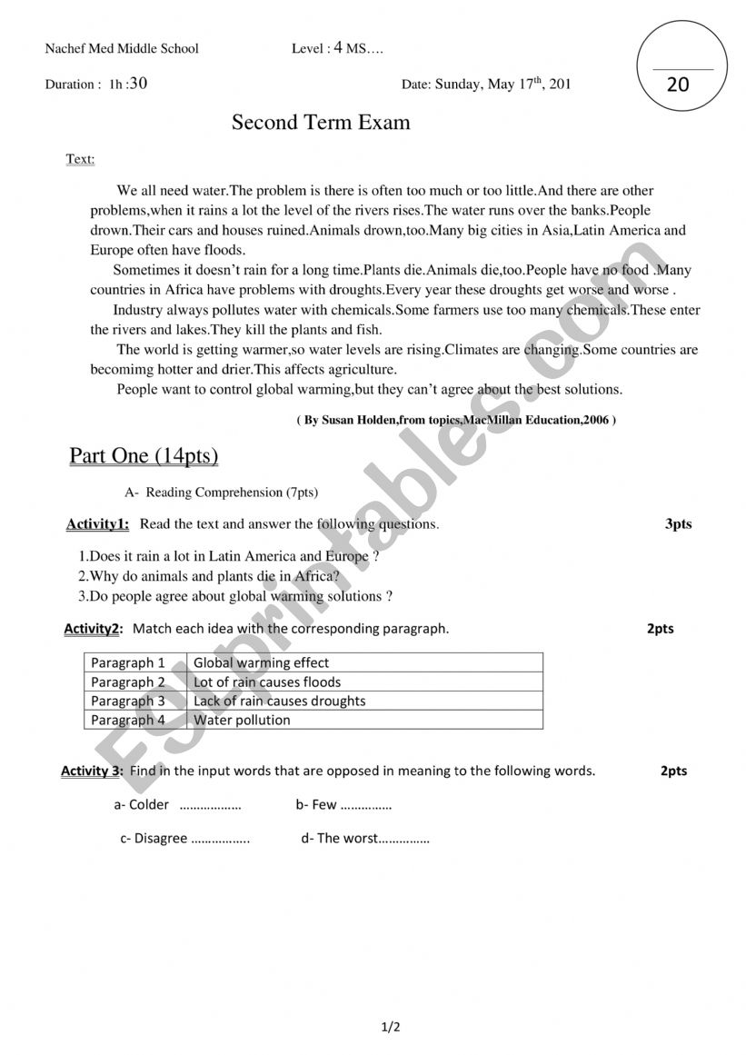 Environment problems worksheet