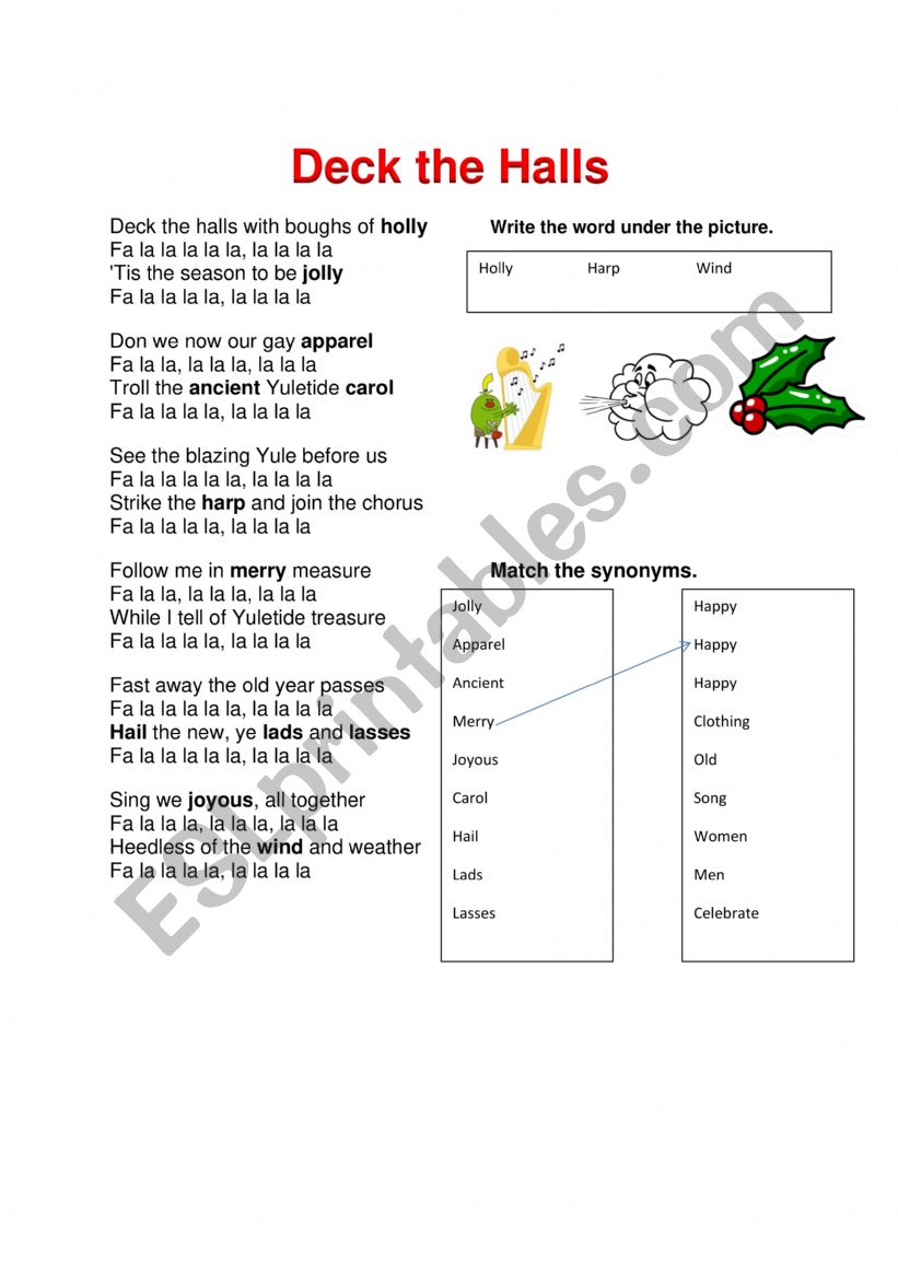 deck the halls worksheet