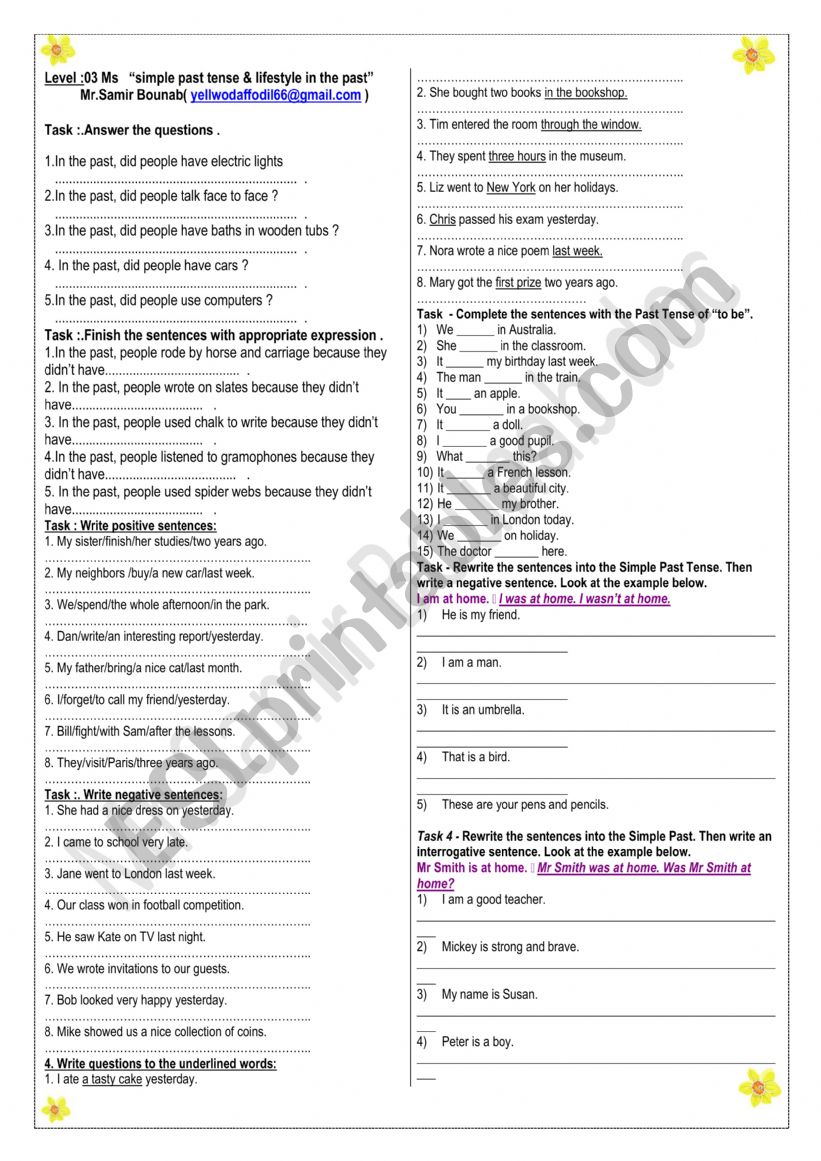 simple past tense worksheet