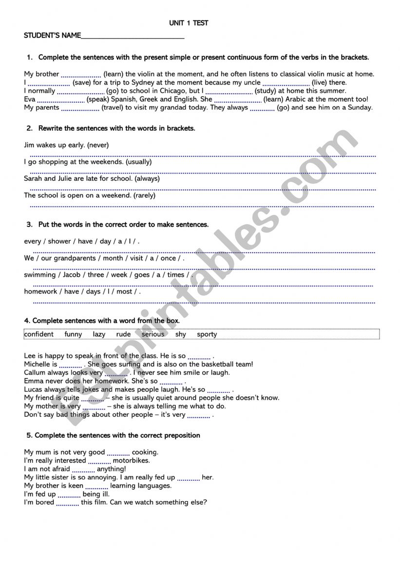 present simple and continuous worksheet