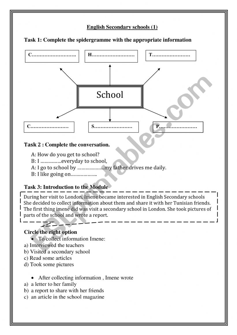 English Secondary School  -1- worksheet