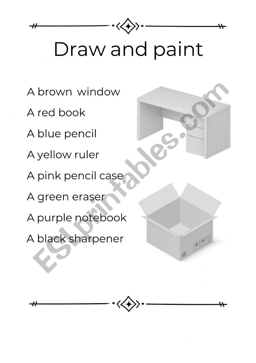 Draw and Paint - School Items worksheet