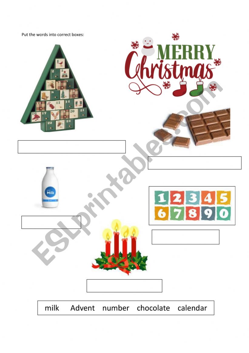 Christmas calendar vocabulary worksheet