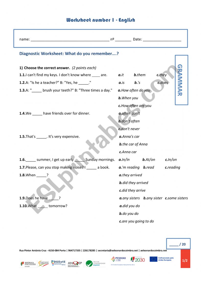 Placement Worksheet - Training Course Module 7