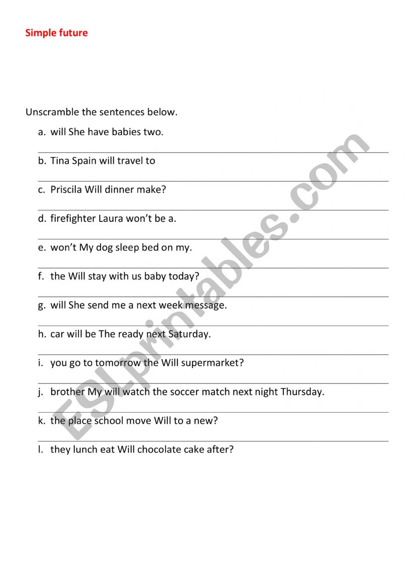 SIMPLE FUTURE ACTIVITY  worksheet