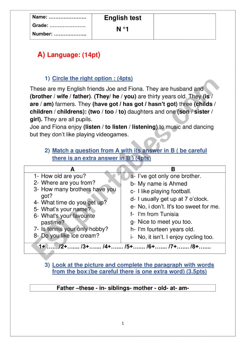  7th grade mid term test 1 worksheet