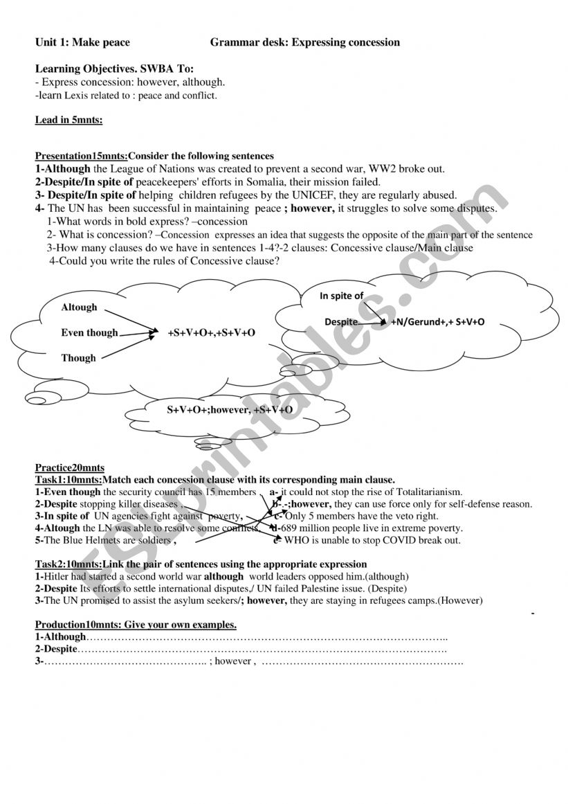 concession and contraste worksheet