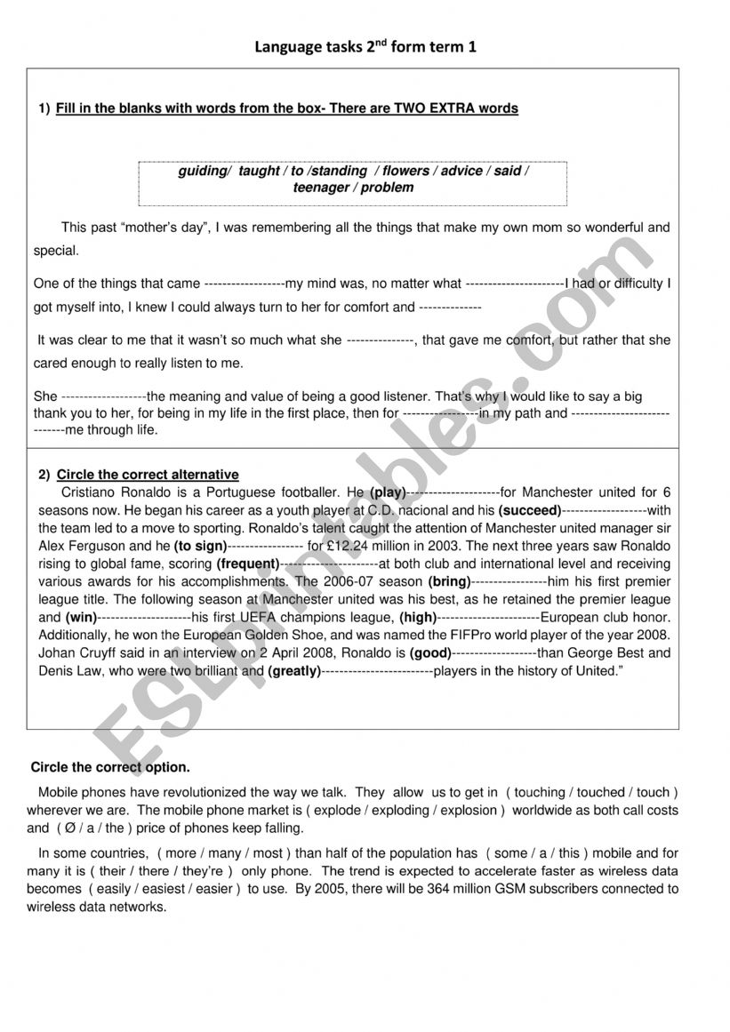 language tasks 2nd form worksheet